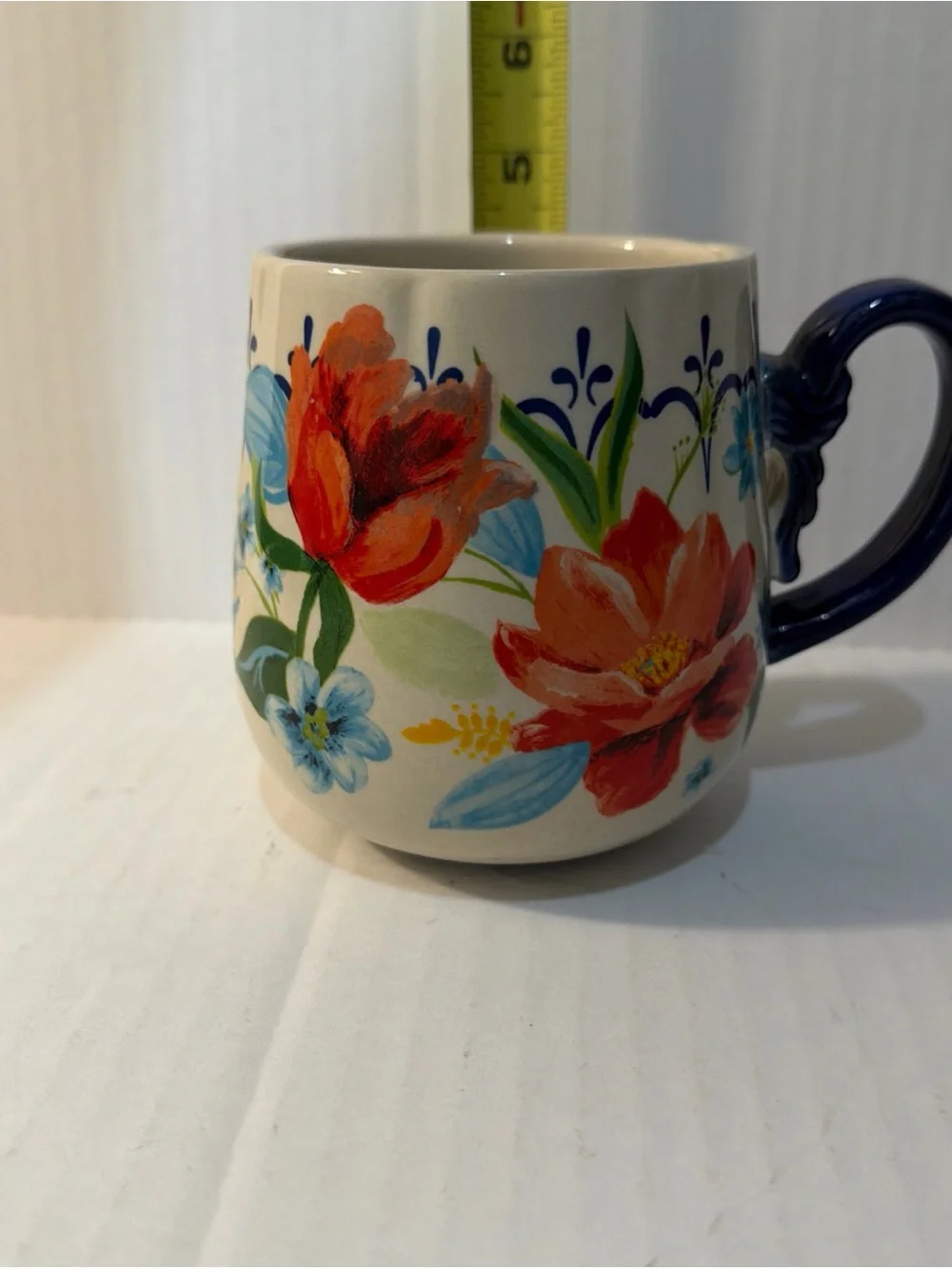 The Pioneer Woman Stoneware Red & Cobalt Spring Bouquet Potbelly Coffee Mug Cup